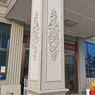 酒泉芝麻白别墅雕刻柱子  黄金麻